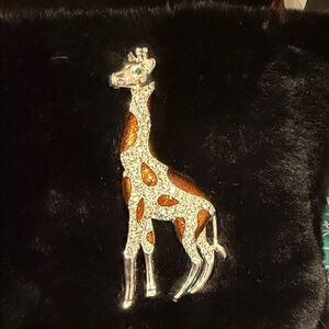 Large Silvertone Giraffe with Rhinestones and Enamel spots.